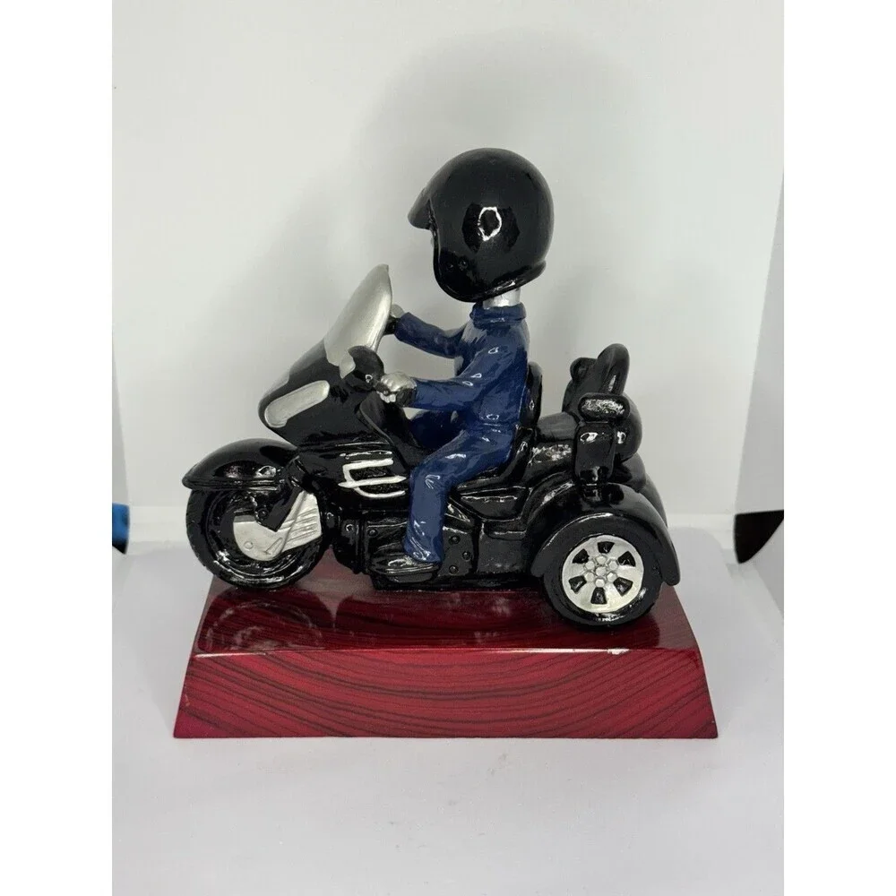 Motorcycle Trike Bobblehead Figurine Rider In Blue Suit On Red Base